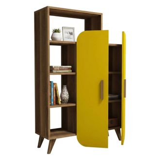 Dmora Estanter&iacute;a Agni, Biblioteca 5 Estantes, 2 Puertas, Montaje En Pared, 90x32x132h Cm Nogal Marr&oacute;n