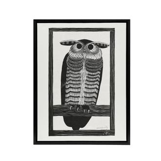 Artery8 Stylised Horned Owl Samuel J De Mesquita Framed Canvas Wall Art Print in White | Size: W24 x H32