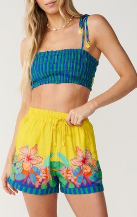 Rip Curl Bliss Frill Stripe Tie Strap Crop Tank in Blue at Nordstrom, Size X-Small