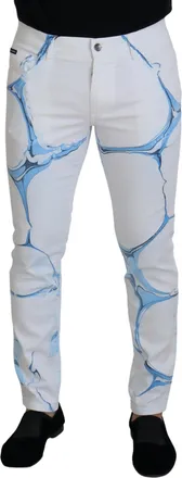 Dolce & Gabbana Mens White Blue Denim Cotton Jeans Stretch Skinny Fit Pant
