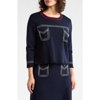 Adrianna Papell Contrast Top Stitch Sweater in Navy/Red at Nordstrom Rack, Size X-Large