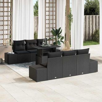 vidaXL Conjunto De Sof&aacute; De Jard&iacute;n 7 Pcs Negro 100 X 55 X 73 Cm Vidaxl