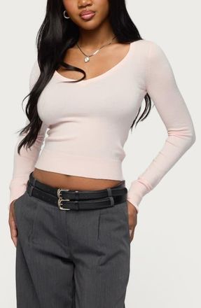 Edikted Mercedes Knit V-Neck Crop Top in Light-Pink at Nordstrom, Size X-Small