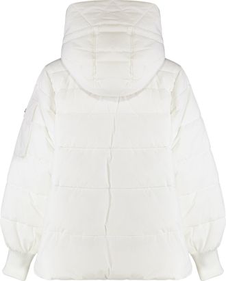 Pinko Womens Hooded Short Down Jacket Crusca White Polyester Puffer
