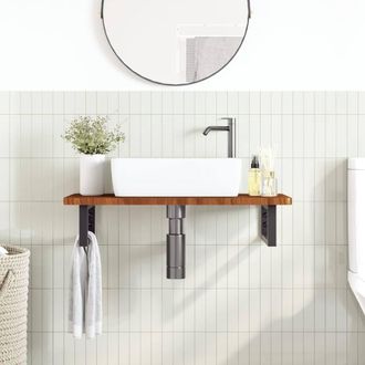 Berkfield Home Elegant Basin Shelf Wall Mounted Steel & Solid Wood Oak in Brown