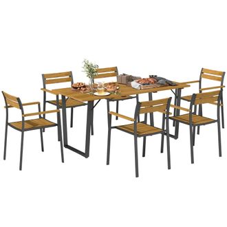 OUTSUNNY 7 Piece Garden Dining Set with Table and 6 Stackable Chairs - Brown | TJ Hughes