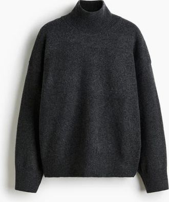 H&M Oversized Turtleneck Jumper in Dark Gray Melange at Nordstrom, Size Xx-Small
