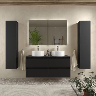 Cygnus Bath Salgar - Mueble Ba&ntilde;o Bequia 140cm Y Encimera Y Lavabo Posar Negro 140x45x56