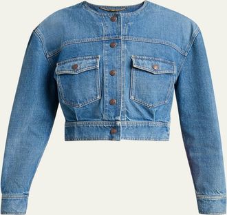 Chlo&eacute; Collarless Denim Crop Jacket