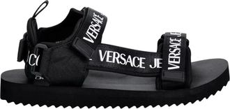 Versace Jeans Couture Platte Sandalen - Heren - Sandalen - Zwart - 41 EU - Leer - Schoenen