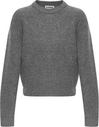 Jil Sander Wol trui met ronde hals - Dames - Ronde hals truien - Grijs - M - Wol - Truien & Vesten