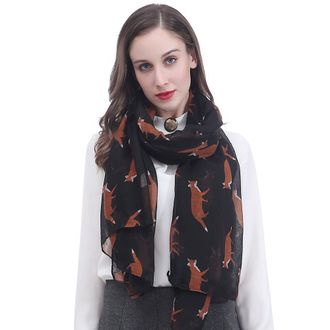Lina & Lily Fox Animal Print Womens Scarf Oversized (Black)(Size: One Size)