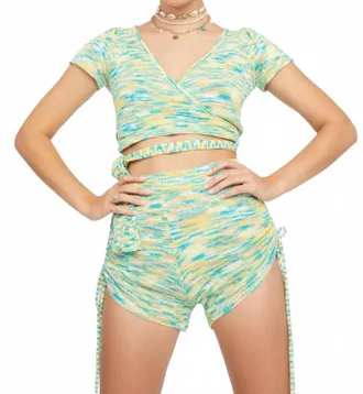 4SI3NNA Kristina Wrap Crop Top In Green Multi