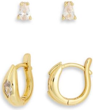 Nordstrom Rack Set of 2 Demi Fine Cubic Zirconia Stud & Huggie Hoop Earrings in Clear- Gold at Nordstrom Rack