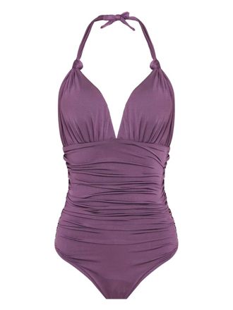 Brigitte halterneck ruched swimsuit - Purple