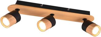 Trio Leuchten aruni barra 3 spots orientabili metallo nero e legno naturale l. 48CM attacco GU10