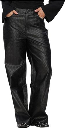 Refined Department Refined Department - Woven Wide Leg Jeans Payton - Dames - Broeken - Zwart - Maat: XL Leer