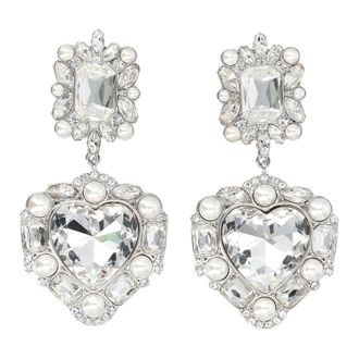 Self Portrait Crystal Pearl Tiered Heart Earrings - Dames - Oorbellen - Grijs - ONE Size - Accessoires