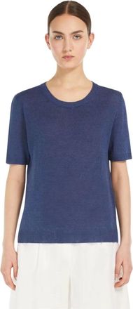 Max Mara Round-neck Knitwear, female, Blue, Size: S Round-neck Knitwear