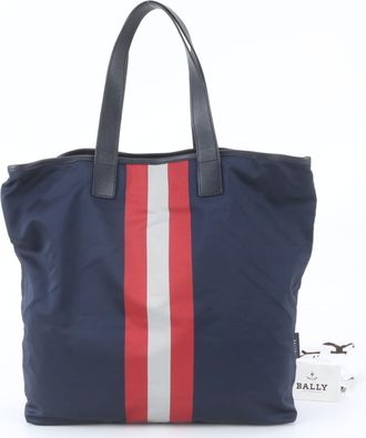 Bally Navy Leather Nylon Shoulder Bag Tote Bag (Pre-Owned)