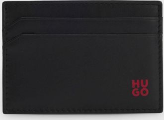 HUGO BOSS Mens HUGO Tibby Mens Leather card holder with red-foil stacked logo - Black 001 - Size: ONE size