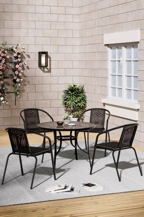 Living and Home 5Pcs Outdoor Garden Dining Table and Chairs Bistro Set in Black