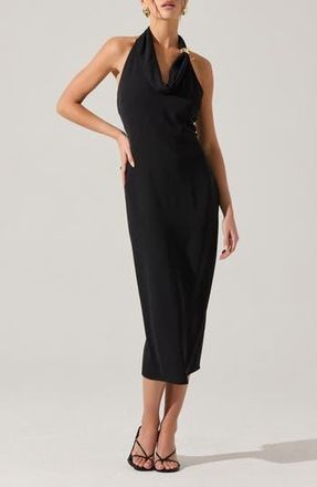 ASTR the Label Alanna Metal Buckle Detail Halter Neck Dress in Black at Nordstrom Rack, Size Large