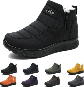 Generic Womens Insulated Waterproof Non-Slip Fur-Lined Snow Boots, Slip On Comfortable Warm Winter Shoes for Women, Fluffy Side Zipper Ankle Boot (7.5,Black)