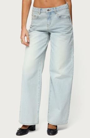 Edikted Ery Wide Leg Jeans in Blue-Vintage-Washed at Nordstrom, Size X-Large