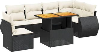 vidaXL Vidaxl - Set De Comedor De Jard&iacute;n 7 Pzas Y Cojines Rat&aacute;n Sint&eacute;tico Negro