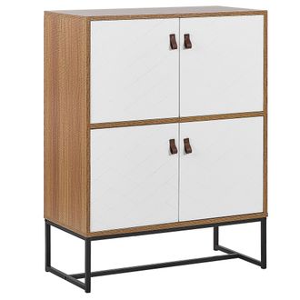 Beliani Aparador De Madera Clara Con Patas De Metal Negro Almacenamiento 2 Compartimentos 4 Puertas 100 X 76 Cm Moderno Nueva