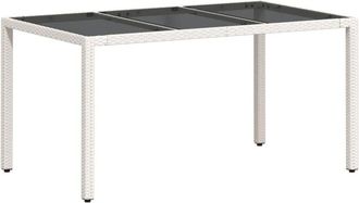 vidaXL Garden Table with Glass Top White 150x90x75 cm Poly Rattan vidaXL