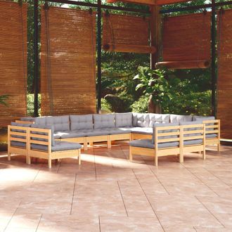 vidaXL Juego De Muebles De Jard&iacute;n 12 Pzas Y Cojines Madera Maciza Pino Vidaxl