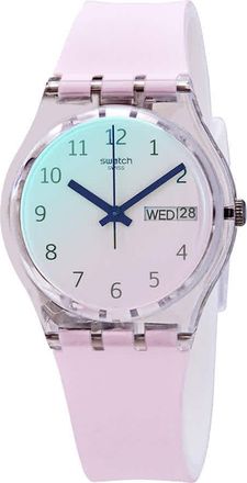 Swatch Ultrarose Quartz Ombre Dial White Pink Silicone Ladies Watch GE714