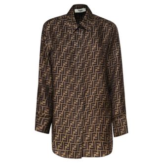Fendi Shirts, female, Brown, Size: XS Camicia FF Twill