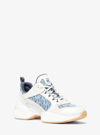 Michael Kors Bowie Signature Logo Print Denim Trainer