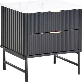 Beliani 2 Drawer Bedside Table GLASTONBURY Marble/ Black