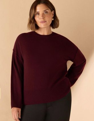 Live Unlimited London Womens Burgundy Seam Detail Round Neck Knit Jumper - Red - Size: 12