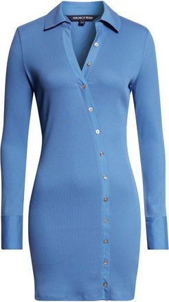 Veronica Beard Brenner Asymmetric Long Sleeve Rib Polo Dress in Blue Coast at Nordstrom, Size X-Small