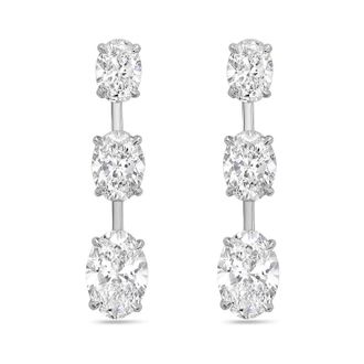 Diana M. Jewels 14kt White Gold 8ct Lab Grown Graduated Oval Diamond Drop Earrings with Bar Spacing