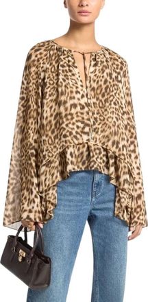 Michael Kors Leopard Print Georgette High-Low Blouse - Dames - Blouses - Beige - M - Polyester - Overhemden