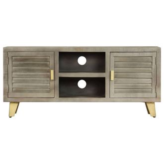 Berkfield Home TV Cabinet Solid Mango Wood Grey with Brass 110x30x48 cm | Size: 110 x 30 x 48 cm