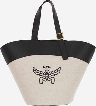 MCM Black COTTON CANVAS AND LEATHER HIMMEL SHOULDER BAG