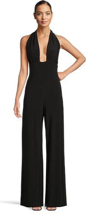 Norma Kamali Cross Halter Straight Leg Jumpsuit Womens Jumpsuit & Rompers One Piece Black : XL (Womens 10), Polyester/Spandex