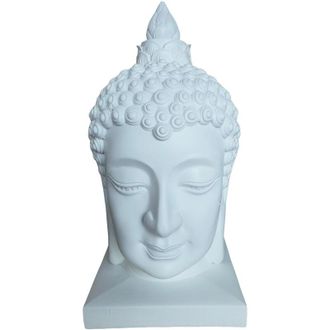 Relaxdays Relaxdays Buddha Head, 60x30x30 cm, Zen decor for living room & garden, weatherproof, frostproof, white