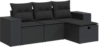 vidaXL Juego De Sof&aacute;s Jard&iacute;n 4 Pzas Con Cojines Rat&aacute;n Sint&eacute;tico Negro Vidaxl