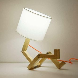 OEM L&aacute;mpara De Mesa Led De Madera Con Forma De Robot Articulado De Tuserxln Creative, Con Pantalla De Tela Blanca, Ideal Para La Mesita De Noche O La Habi