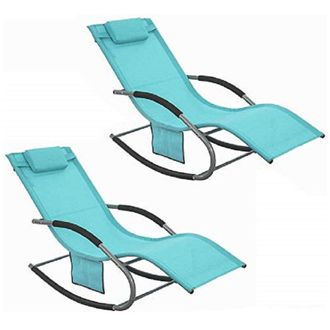 SoBuy Set di 2 sedie a dondolo da esterno Poltrone sedie sdraio da giardino con cuscino e poggiatesta portata fino a 150 kg Grigio 150x63x87 cm OGS28-HGX2