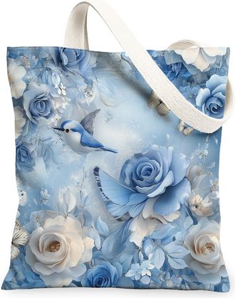 Generic Valentines Day Rose Floral Canvas Tote Bag for Shopping 13x15, Paper Cut Craft Romantic Flower Reusable Grocery Print Pattern Bag for Women, Holiday B