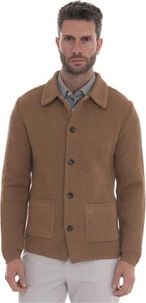Paoloni Sweater Jacket - Heren - Zomerjassen - Bruin - L - Wol - Jassen